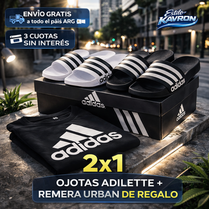 PROMO 2X1 OJOTAS ADILETTE + REMERA URBAN DE REGALO